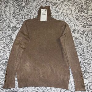 Zara Brown Turtleneck Sweater Knit Ribbed Neck